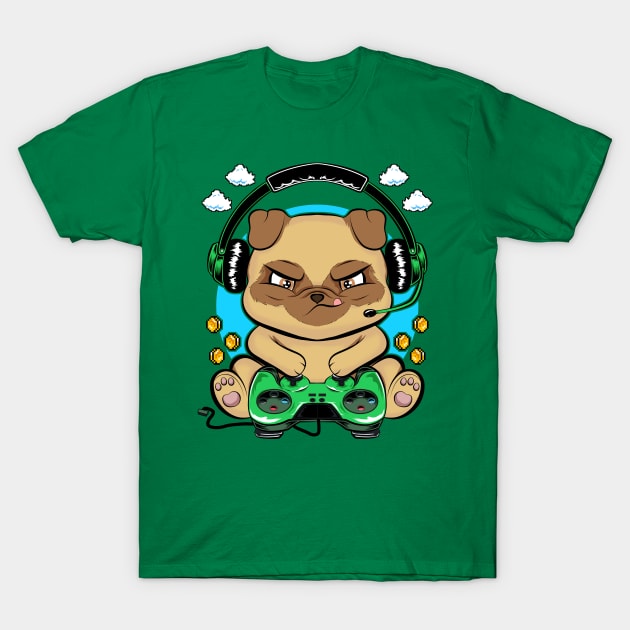 pug doggy gamer, game addicts T-Shirt by the house of parodies